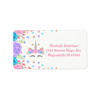Watercolor Floral Unicorn Personalised Address Label