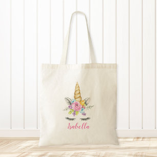 Watercolor Floral Unicorn Personalised Tote Bag