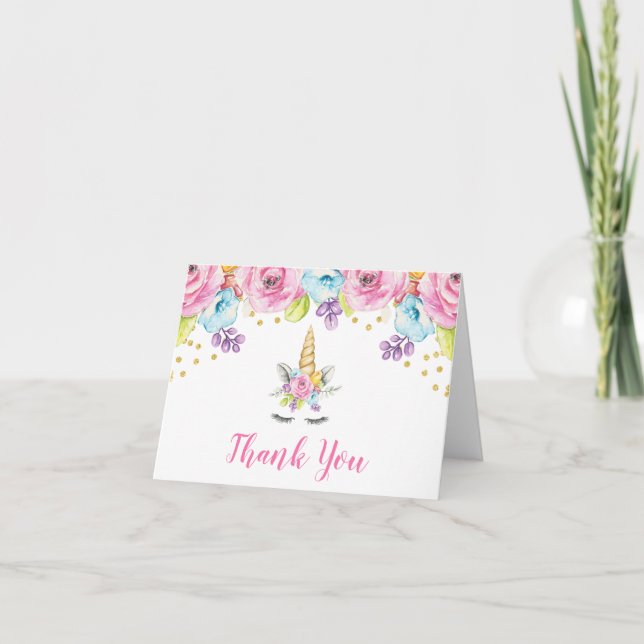 Watercolor Floral Unicorn Thank You (Front)