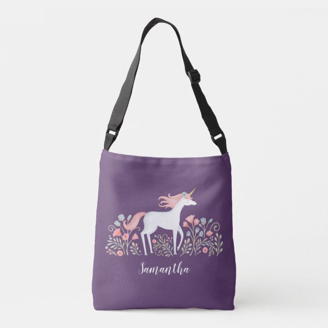 Watercolor Floral Unicorn Tote Bag (Back)