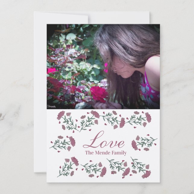 Watercolor Floral Valentines Day Heart Photo Card (Front)