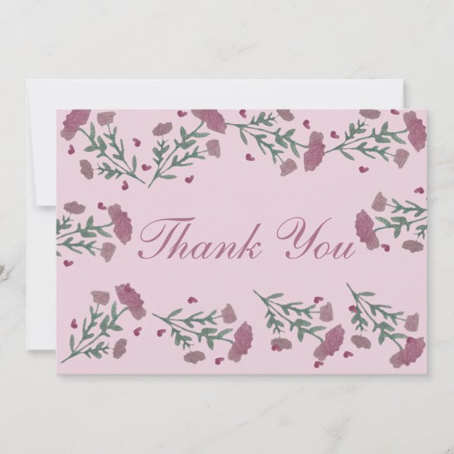 Watercolor Floral Valentines Day Heart Thank You  Card (Front)