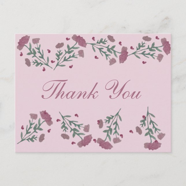 Watercolor Floral Valentines Day Heart Thank You Postcard (Front)