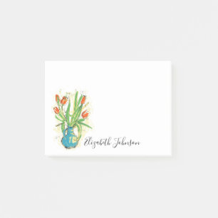 Watercolor Floral Vase Tulips Script Monogram 4x3 Post-it Notes