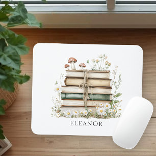 Watercolor Floral Vintage Books Feminine  Mouse Mat
