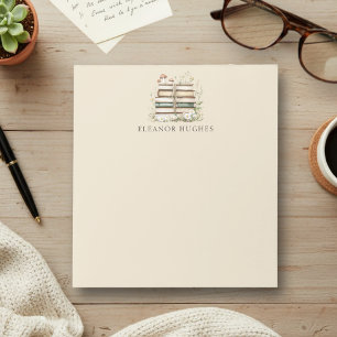 Watercolor Floral Vintage Books Personalized Notepad