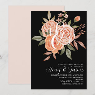 Watercolor Floral Vintage Peach Roses Wedding B Invitation