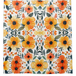 Watercolor Floral Vintage Pink Flowers Shower Curtain