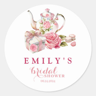 Watercolor floral vintage pink roses Bridal shower Classic Round Sticker