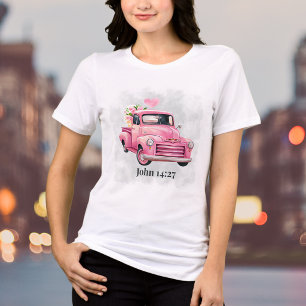 Watercolor Floral Vintage Pink Truck Bible Verse Tri-Blend Shirt