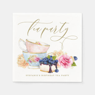 Watercolor Floral Vintage Teacup Birthday Tea Napkin