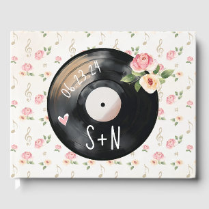 Watercolor Floral Vinyl Record Wedding Guest Book