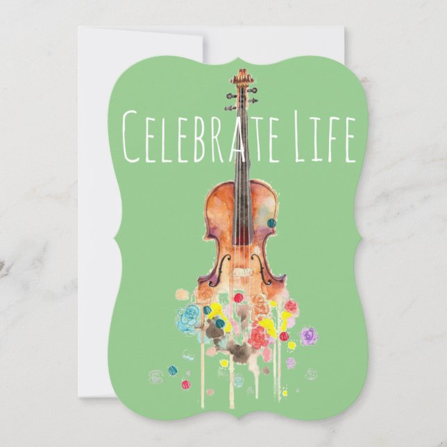 Watercolor Floral Violin Customisable Card (Front)