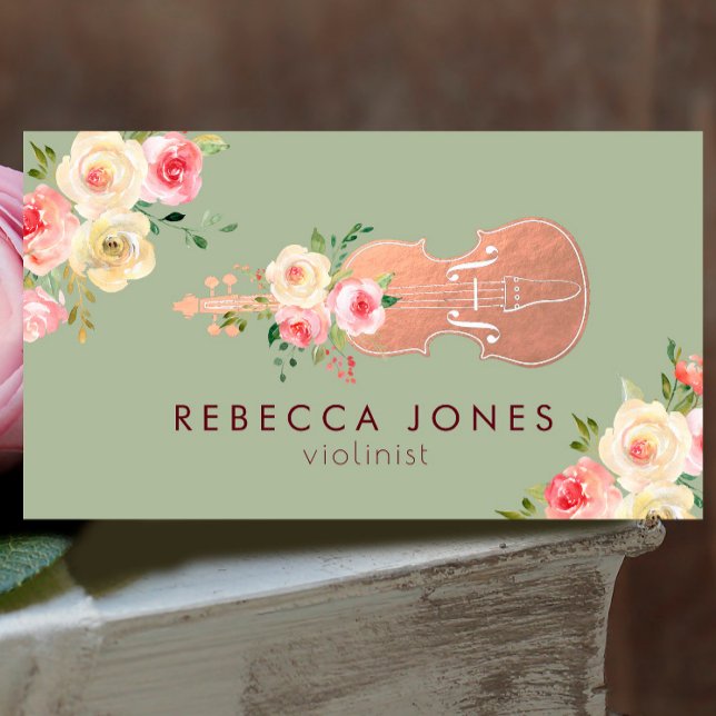 watercolor floral violinist business card (Creator Uploaded)