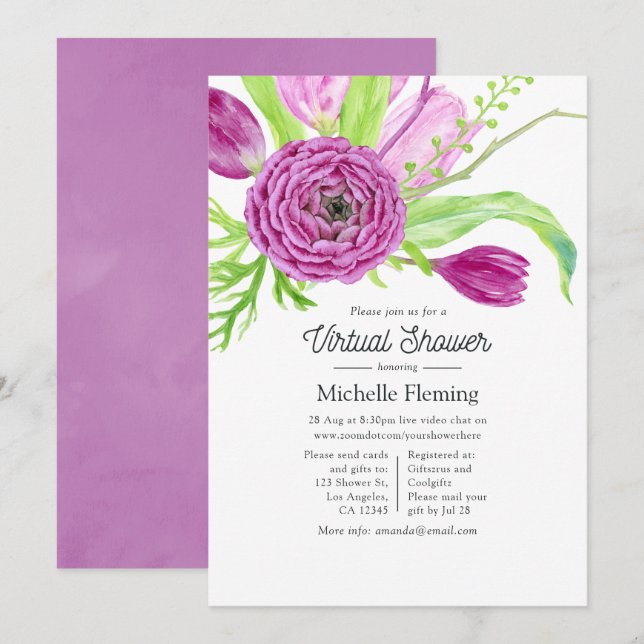 Watercolor Floral Virtual Baby Shower Invitation (Front/Back)