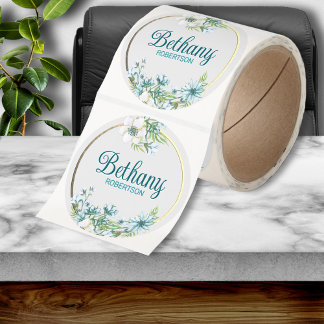 Watercolor Floral w/ Gold Foil Accent Personalised Classic Round Sticker