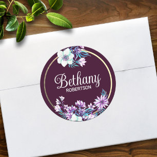 Watercolor Floral w/ Gold Foil Accent Personalised Classic Round Sticker
