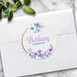 Watercolor Floral w/ Gold Foil Accent Personalised Classic Round Sticker