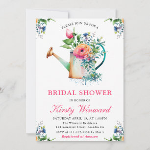 Watercolor Floral Watering Can Bridal Shower Invitation