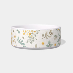 Watercolor floral wattle eucalyptus leaves beige bowl