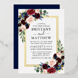 Watercolor Floral Wedding Blue 2 Frame Gold
