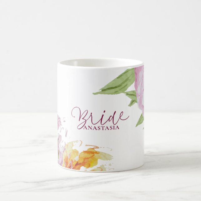 Watercolor Floral Wedding Bride Coffee Mug (Center)