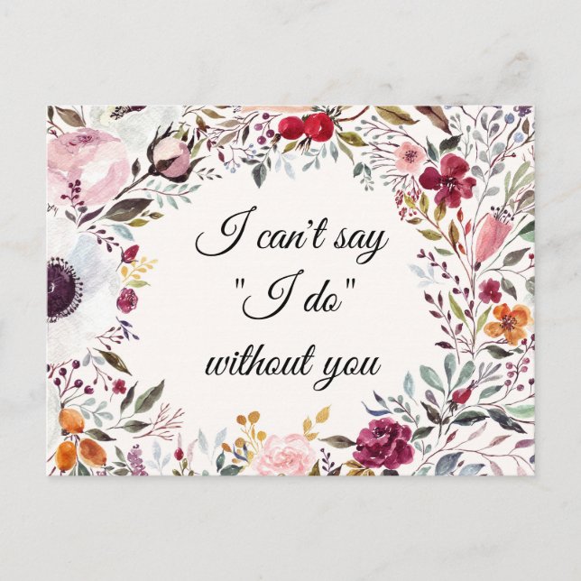 Watercolor Floral Wedding Bridesmaid Proposal Card (Front)