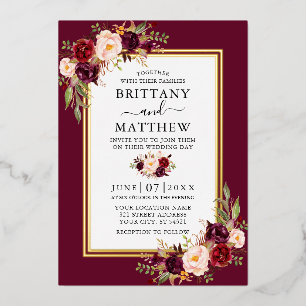 Watercolor Floral Wedding Burgundy 2 Frame Gold