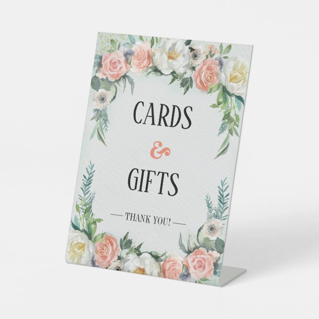 Watercolor Floral Wedding Cards and Gifts   Pedestal Sign (Front)