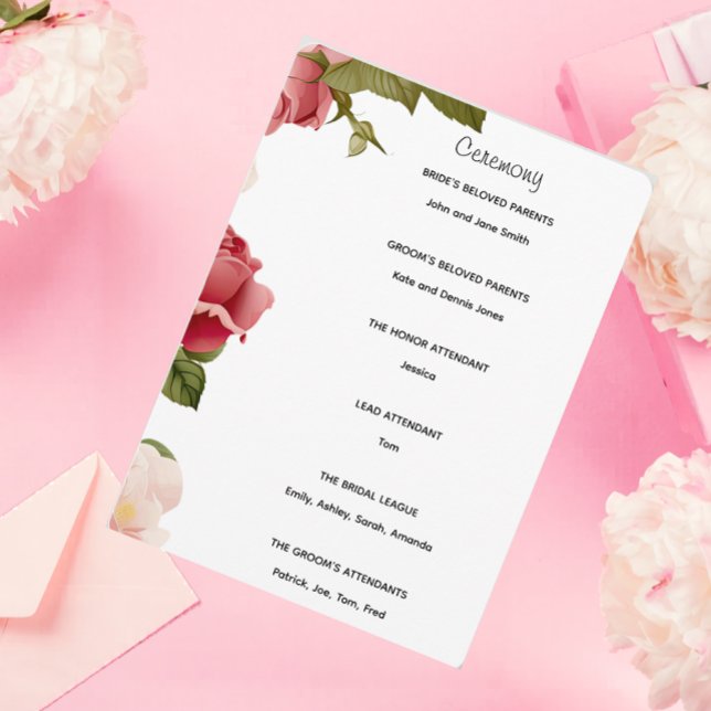 Watercolor Floral Wedding Ceremony Program | Pink  Programme (Creator Uploaded)