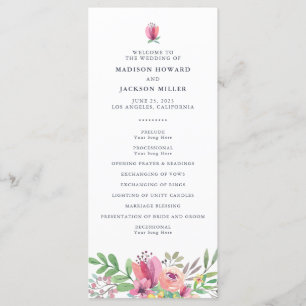 Watercolor Floral Wedding Ceremony Programme