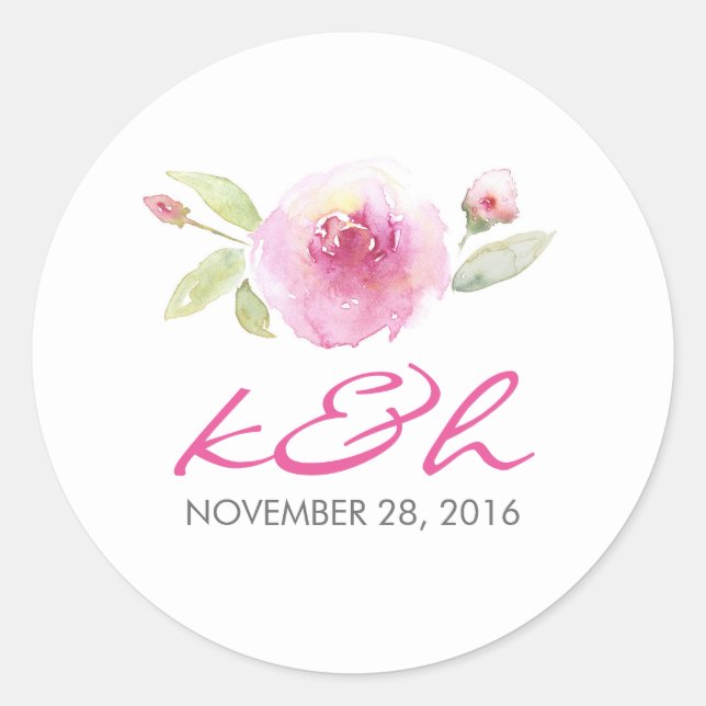 watercolor floral wedding classic round sticker (Front)
