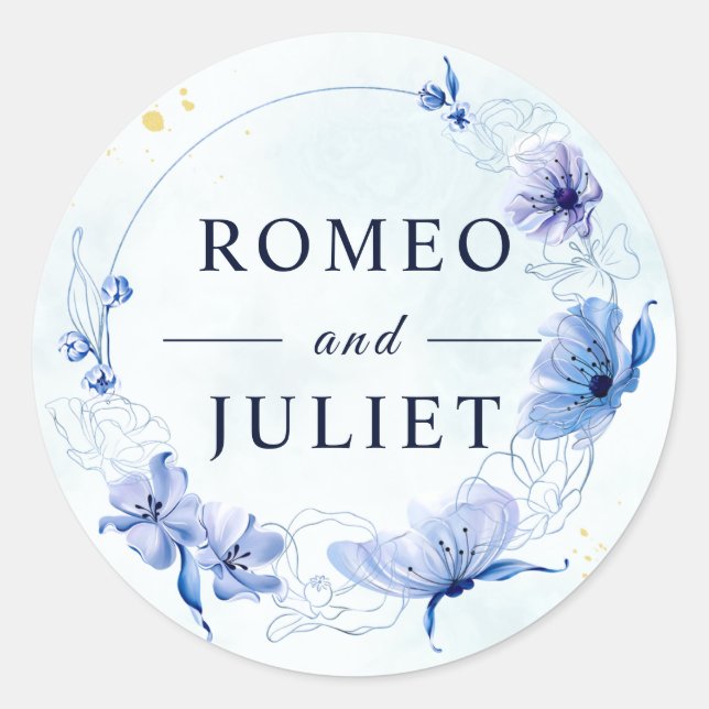 Watercolor Floral Wedding Classic Round Sticker (Front)