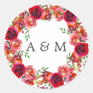 Watercolor Floral Wedding Classic Round Sticker