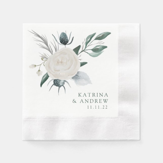 Watercolor Floral Wedding Cocktail Napkins (Front)