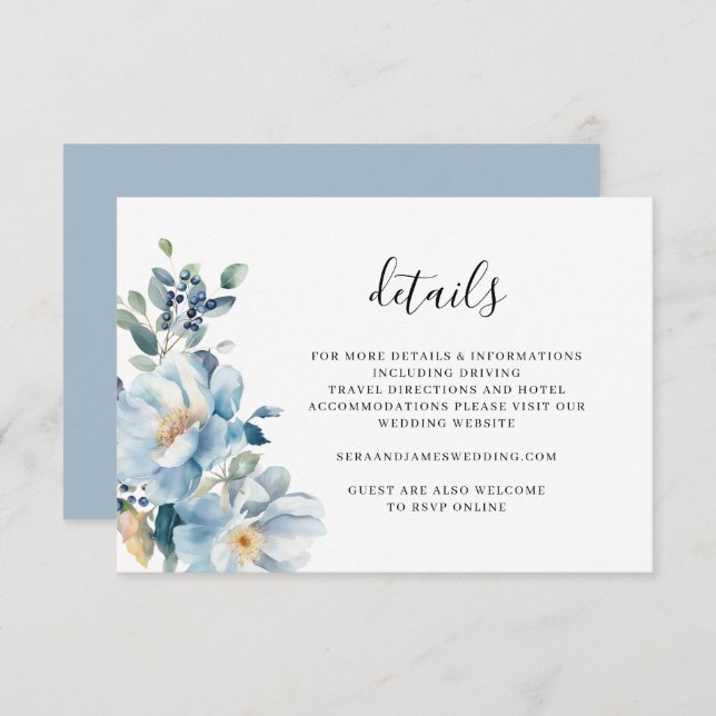 Watercolor floral Wedding Details Card (Front/Back)