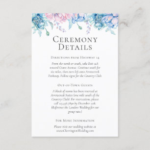 Watercolor Floral Wedding Details / Directions Enclosure Card