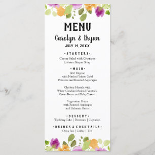 Watercolor Floral Wedding Dinner Menu