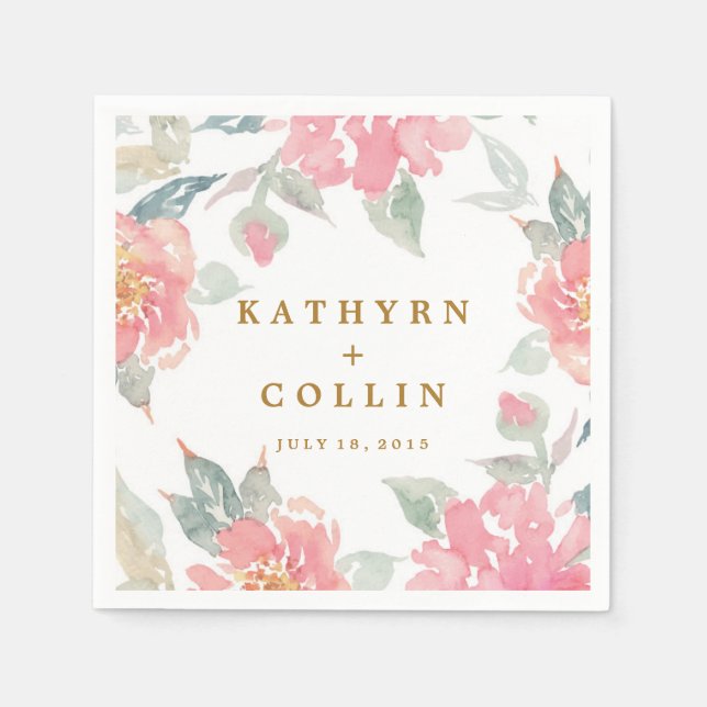WATERCOLOR FLORAL WEDDING Dinner Napkin (Front)