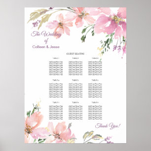 Watercolor Floral Wedding Dinner Seating Chart