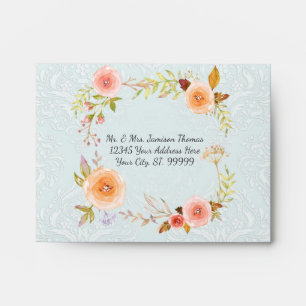 Watercolor Floral Wedding Elegant Romantic Blue Envelope