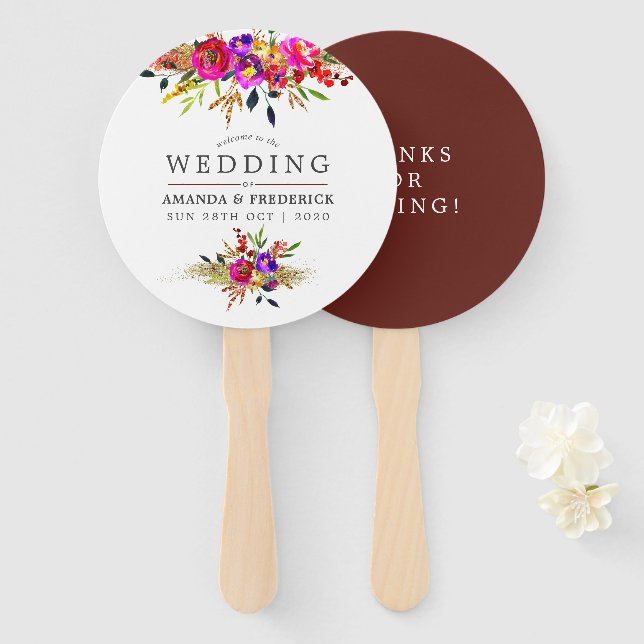 Watercolor Floral Wedding Favour Hand Fan (Front and Back)