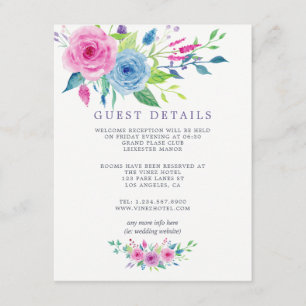 Watercolor Floral Wedding Guest Details Enclosure Card