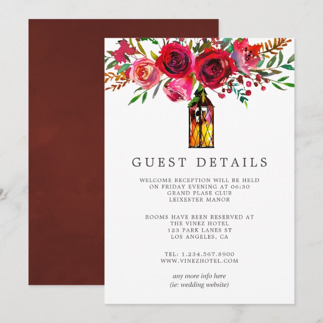 Watercolor Floral Wedding Guest Details Invitation (Front/Back)