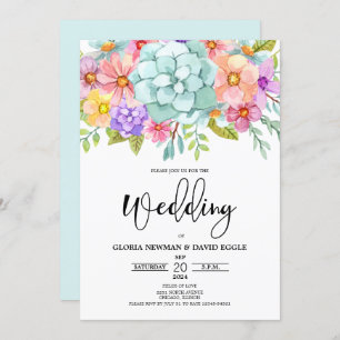 Watercolor Floral Wedding Invitation