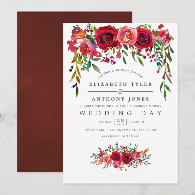 Watercolor Floral Wedding Invitation (Front/Back)