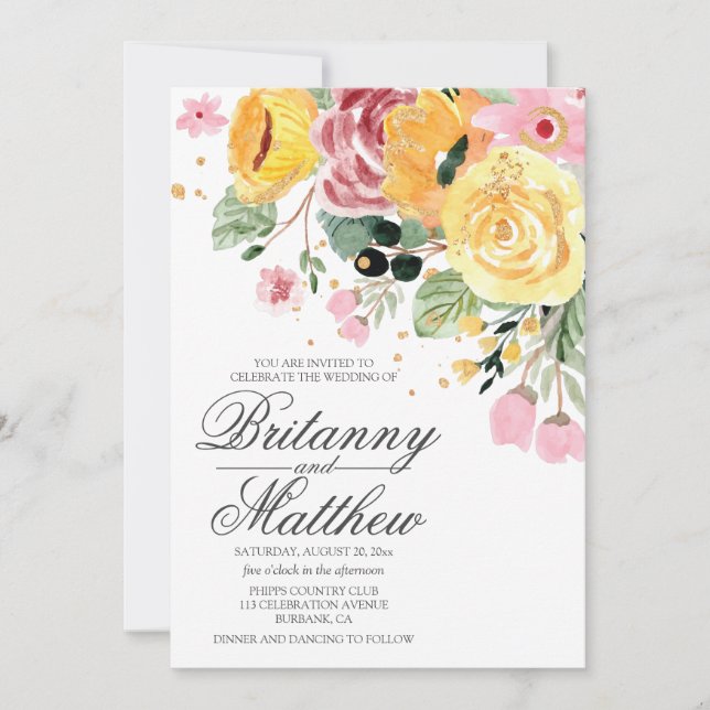 Watercolor Floral Wedding Invitation (Front)