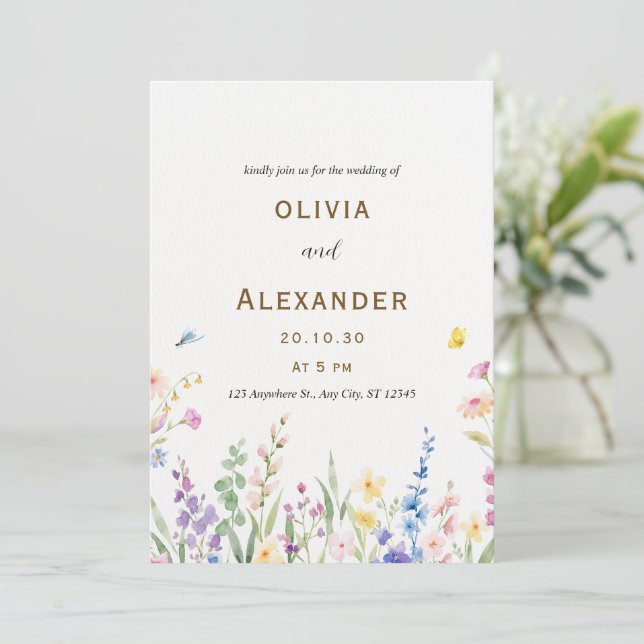 Watercolor Floral Wedding Invitation (Standing Front)