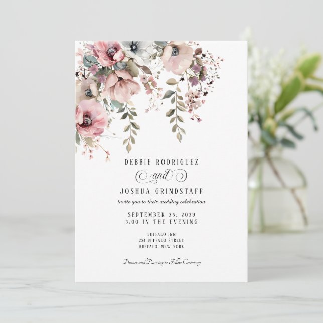 Watercolor Floral Wedding Invitation  (Standing Front)