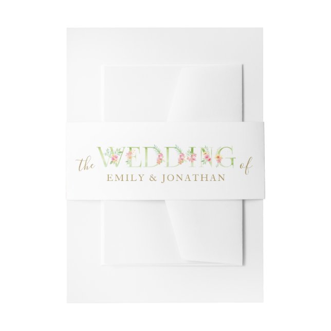 Watercolor Floral Wedding Invitation Belly Band (Front Example)